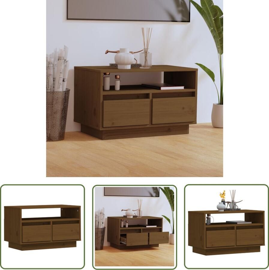 The Living Store Televisiemeubel Grenenhout 60 x 35 x 37 cm Zweefpoten Honingbruin Televisiescherm Tv Meubilair Tv Stand Hout Grenoblehouten Meubil - Foto 2