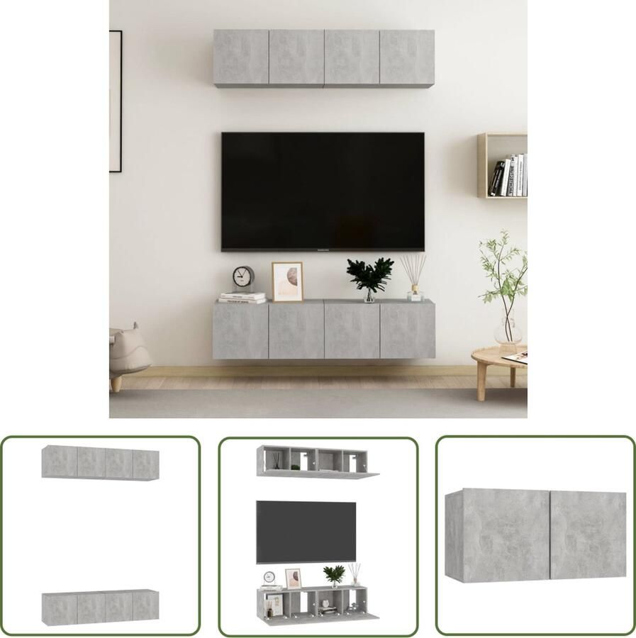 The Living Store vidaXL Tv Meubilair Televisiescherm Tv-meubelen 4 st 60x30x30 cm bewerkt hout betongrijs Tv Stand Tv Kast Salontafel - Foto 2