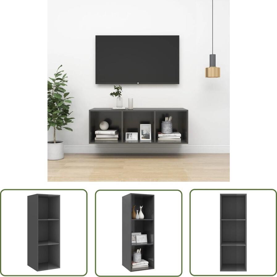 The Living Store vidaXL Tv Meubilair Televisiescherm Tv-wandmeubel 37x37x107 cm bewerkt hout hoogglans grijs Tv Stand Mediacaart Videowereld - Foto 2