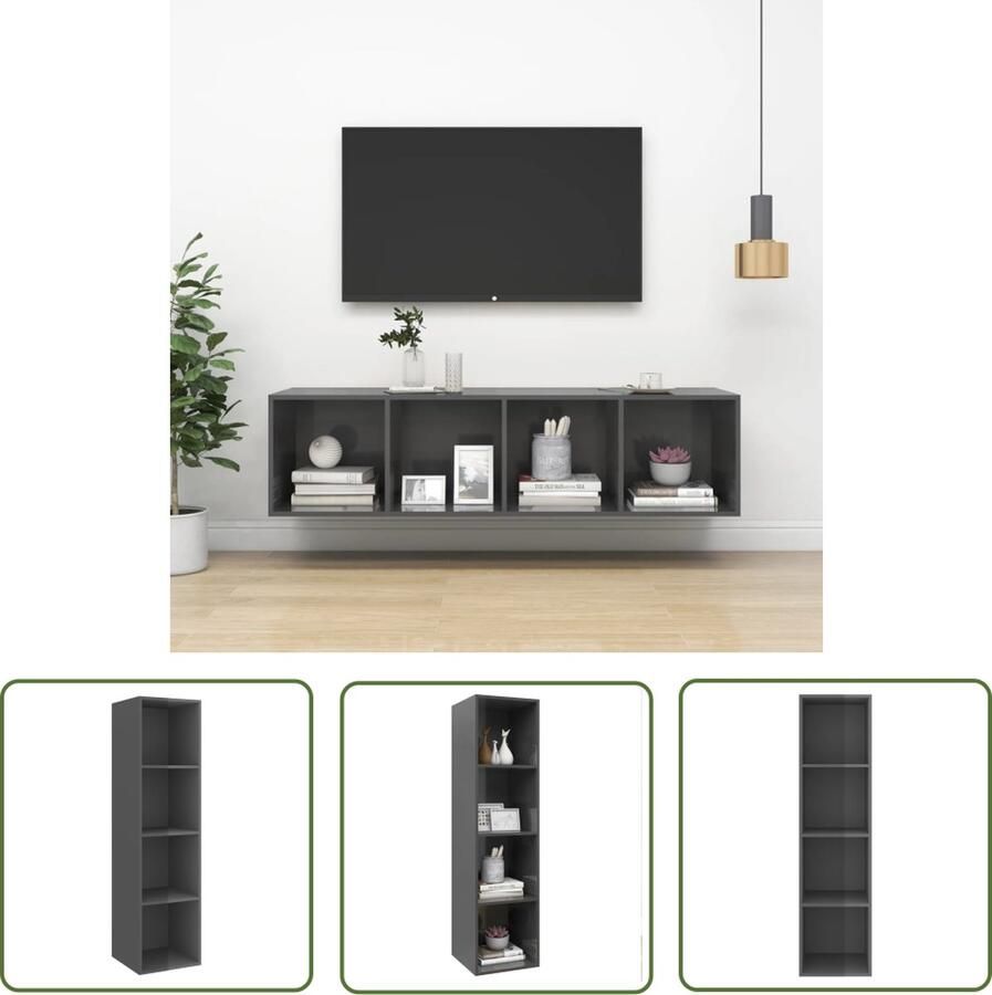 The Living Store vidaXL Tv Meubilair Televisiescherm Tv-wandmeubel 37x37x142 5 cm bewerkt hout hoogglans grijs Tv Stand Mediabox Woonkamerdecoratie - Foto 2