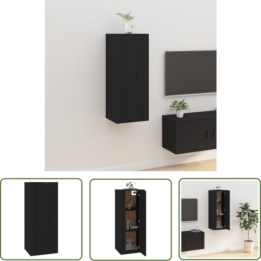 The Living Store Televisiewandmeubel Klassiek Zwart 40 x 34.5 x 100 cm Bewerkt Hout Televisiescherm Tv Meubilair Tv Stand Mediabox Houten Tv Kast - Foto 2
