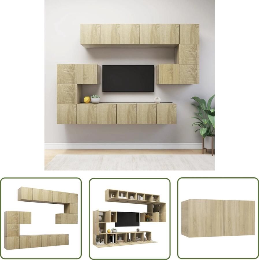 The Living Store Hangende Tv-meubelset Sonoma Eiken 8x 60x30x30cm 2x 30.5x30x30cm Tv Kast Tv Meubilair Wandmontage Tv Houten Tv Kast Tv Stand - Foto 2