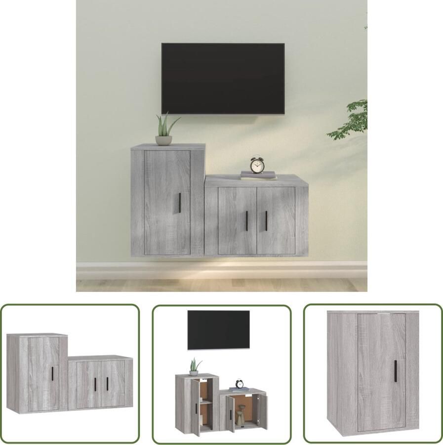 The Living Store TV-meubelset Klassiek Wandgemonteerd Grijs Sonoma Eiken 57 x 34.5 x 40 cm 40 x 34.5 x 60 cm Hoogwaardig Materiaal TV Kast Tv Meubilair Salontafel Houten Tv Kast Grijze Tv Kast - Foto 2