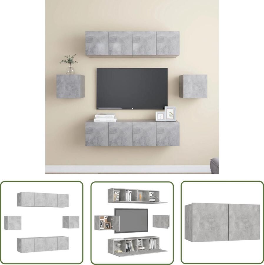 The Living Store TV-meubelset Betongrijs Spaanplaat Montage vereist 4x60x30x30cm 2x30.5x30x30cm Tv Kast Tv Meubilair Salontafel Livingroom Furniture Houten Tv Kast - Foto 2