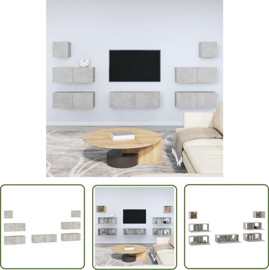 The Living Store TV-meubelset betongrijs 2x 80 x 30 x 30 cm 1x 100 x 30 x 30 cm 2x 30.5 x 30 x 30 cm TV Kast Tv Meubilair Salontafel Wandmontage Beton Grijs - Foto 2
