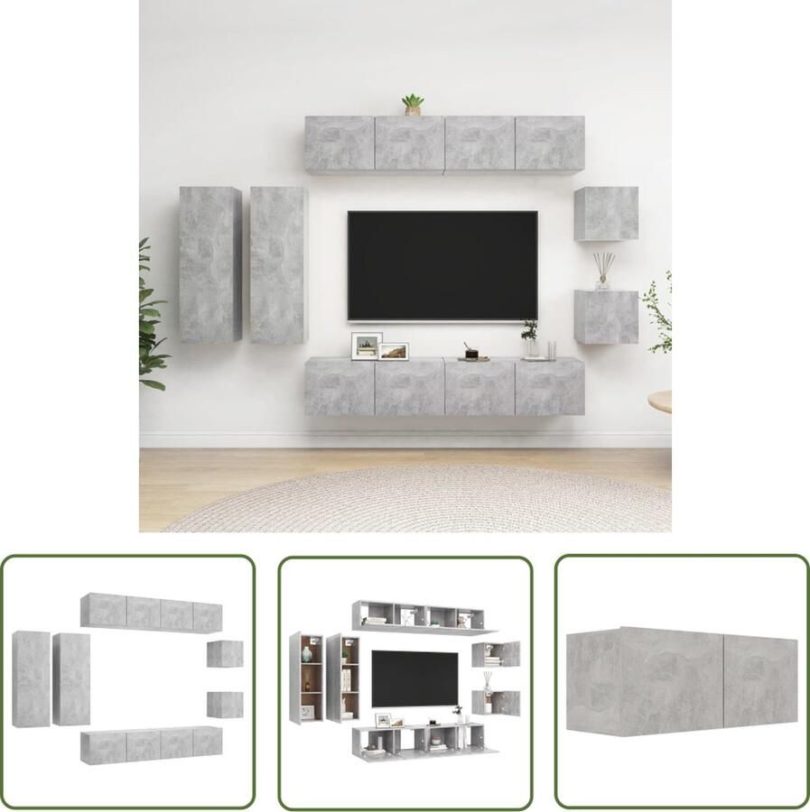 The Living Store TV Meubelset Betongrijs 30.5 x 30 x 30 cm 30.5 x 30 x 90 cm 80 x 30 x 30 cm TV Kast Tv Meubilair Salontafel Woonkamerinrichting Houten Tv Stand - Foto 2