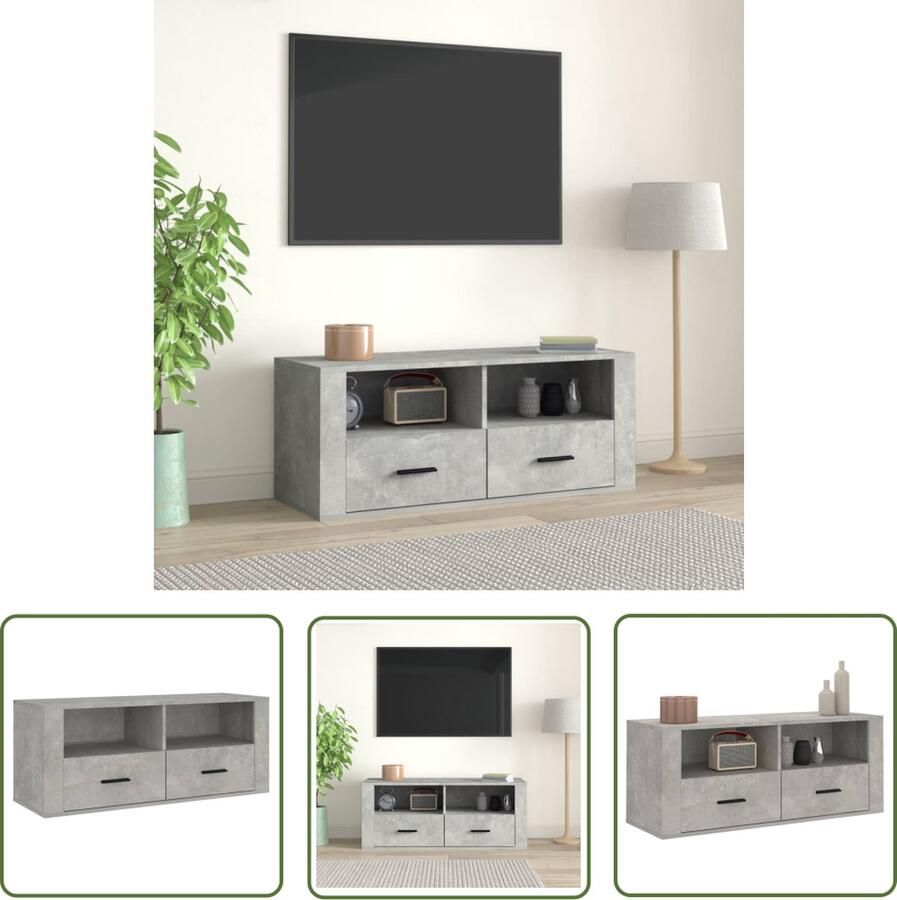 The Living Store vidaXL Tv Meubilair Tv Kast Tv-meubel 100x35x40 cm bewerkt hout betongrijs Media Kast Houten Tv Kast Betonnen Tv Kast - Foto 2