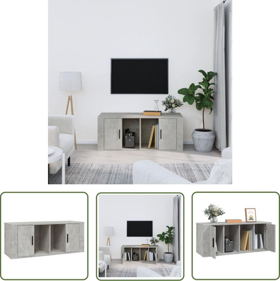The Living Store TV-meubel Betongrijs 100 x 35 x 40 cm Stijlvol en praktisch TV Kast Tv Meubilair Houten Tv Stand Beton Grijs Livingroom Furniture - Foto 2
