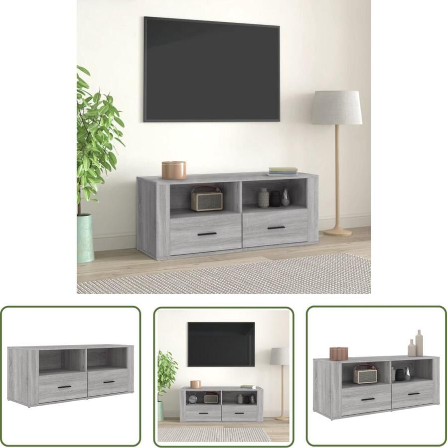 The Living Store vidaXL Tv Meubilair Tv Kast Tv-meubel 100x35x40 cm bewerkt hout grijs sonoma eikenkleurig Salontafel Houten Tv Kast Design Tv Kast - Foto 2