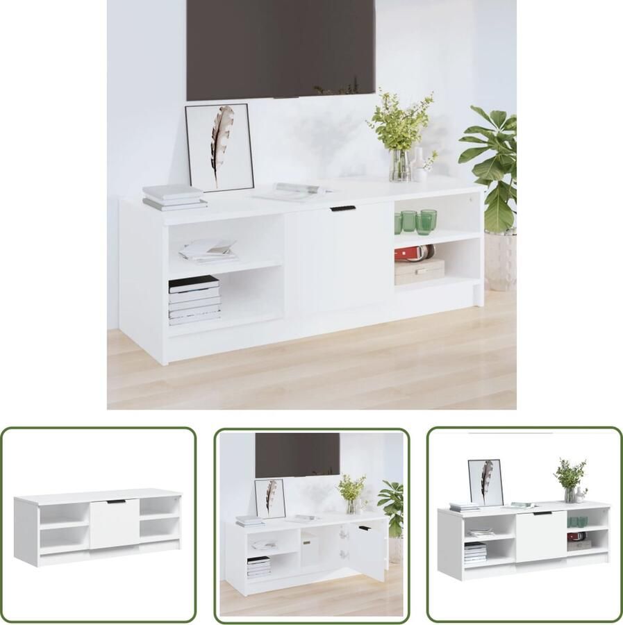 The Living Store TV-kast Classic Opbergruimte 102 x 35.5 x 36.5 cm Wit Tv Kast Tv Meubilair Houten Tv Kast Wit Tv Kast Opbergruimte - Foto 2