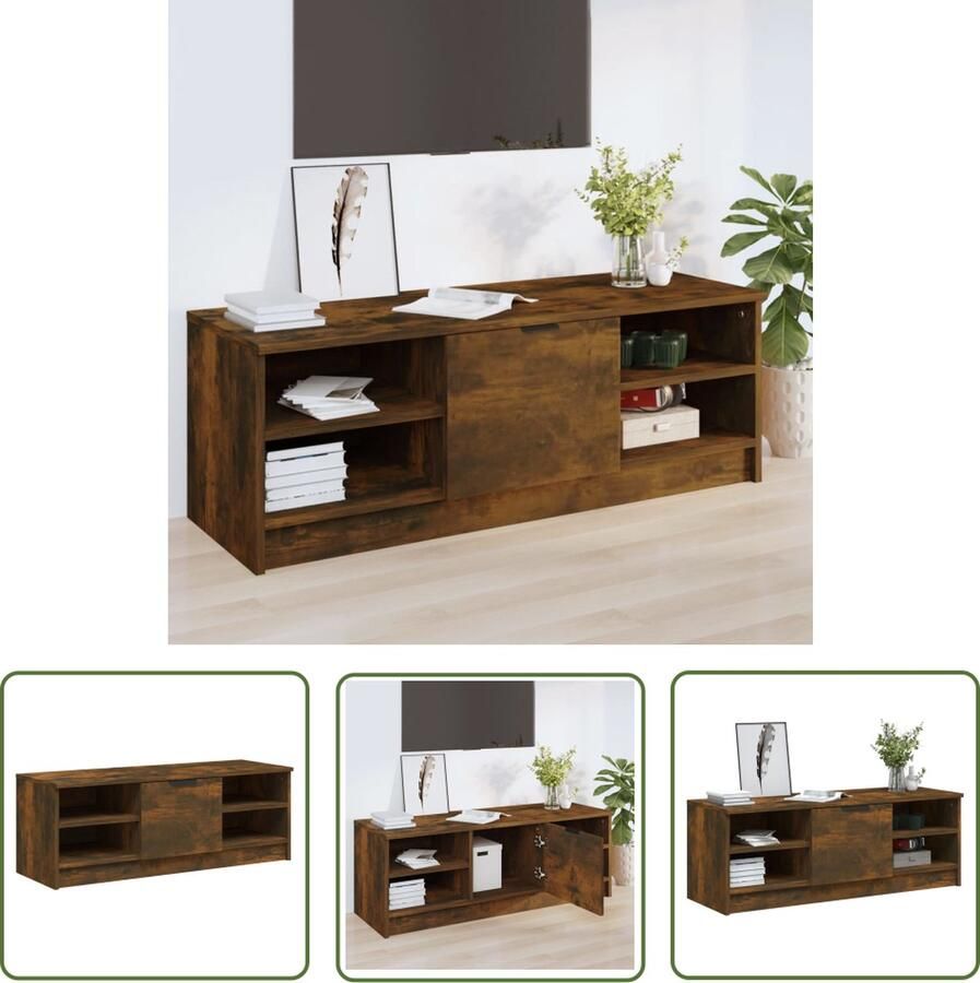 The Living Store TV-kast Gerookt eiken 102 x 35.5 x 36.5 cm Stevig materiaal voldoende opbergruimte Tv Kast Tv Meubilair Houten Tv Kast Bruine Tv Kast Bergruimte Tv Kast - Foto 2