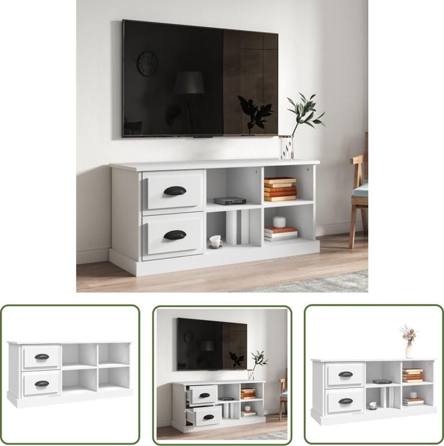 The Living Store vidaXL Tv Meubilair Tv Kast Tv-meubel 102x35 5x47 5 cm bewerkt hout wit Houten Tv Kast Wit Tv Kast Media Kast - Foto 2