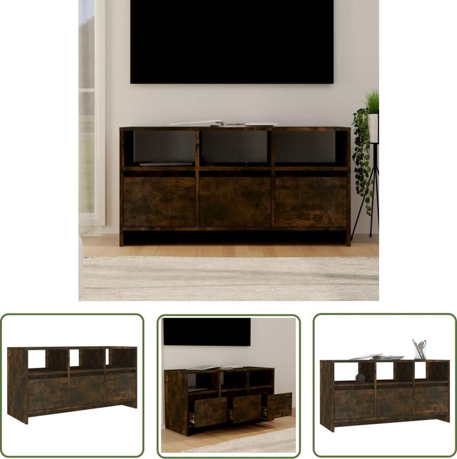 The Living Store vidaXL Tv Meubilair TV Kast Tv-meubel 102x37 5x52 5 cm bewerkt hout gerookt eikenkleurig Houten Tv Stand Media Kast Entertainment Center - Foto 2