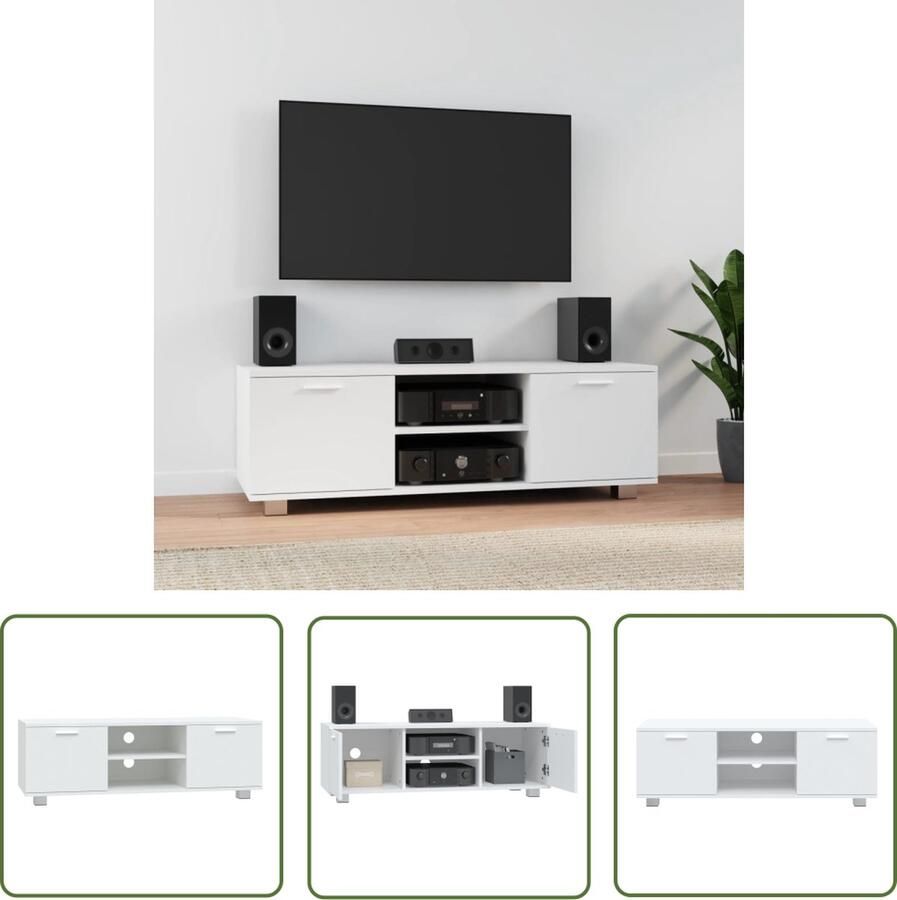 The Living Store vidaXL Tv Meubilair Tv Kast Tv-meubel 120x40 5x35 cm bewerkt hout wit Modern Tv Meubel Houten Tv Kast Wit Tv Meubel - Foto 2