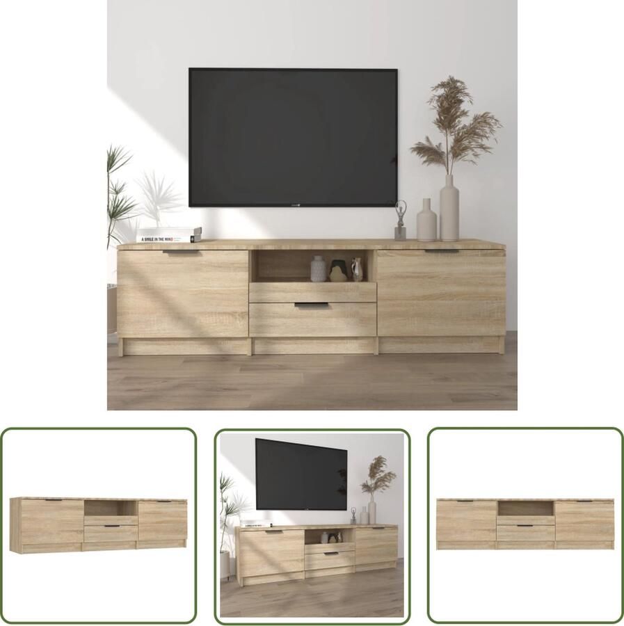 The Living Store vidaXL Tv Meubilair Tv Kast Tv-meubel 140x35x40 cm bewerkt hout sonoma eikenkleurig Salontafel Houten Tv Kast Media Kast - Foto 2