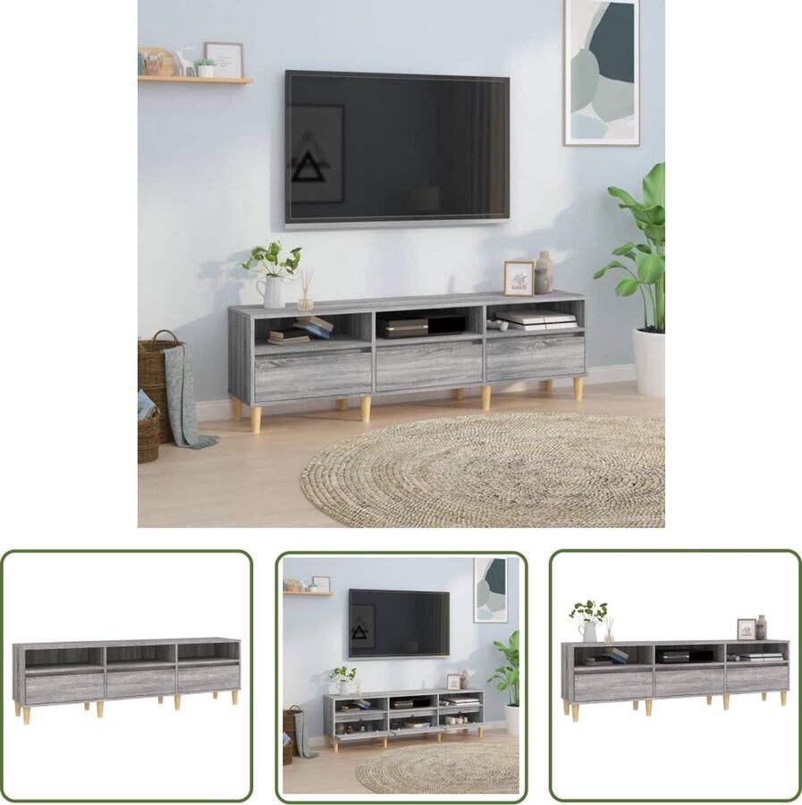 The Living Store Tv-kast Klassiek Grijs Sonoma Eiken 150 x 30 x 44.5 cm Duurzaam materiaal Tv-kast Tv Meubilair Media Kast Salontafel Houten Tv Stand - Foto 2