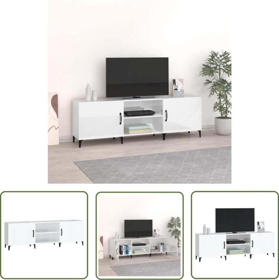 The Living Store vidaXL Tv Meubilair Tv Kast Tv-meubel 150x30x50 cm bewerkt hout hoogglans wit Hifi Kast Entertainment Center Houten Tv Kast - Foto 2
