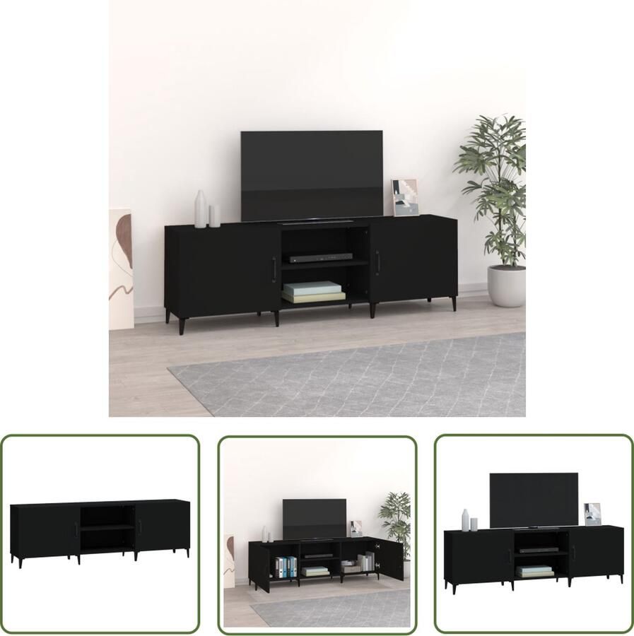The Living Store TV-Kast Klassiek Zwart 150 x 30 x 50 cm Hoge kwaliteit Tv Kast Tv Meubilair Houten Tv Kast Zwarte Tv Kast Media Kast - Foto 2