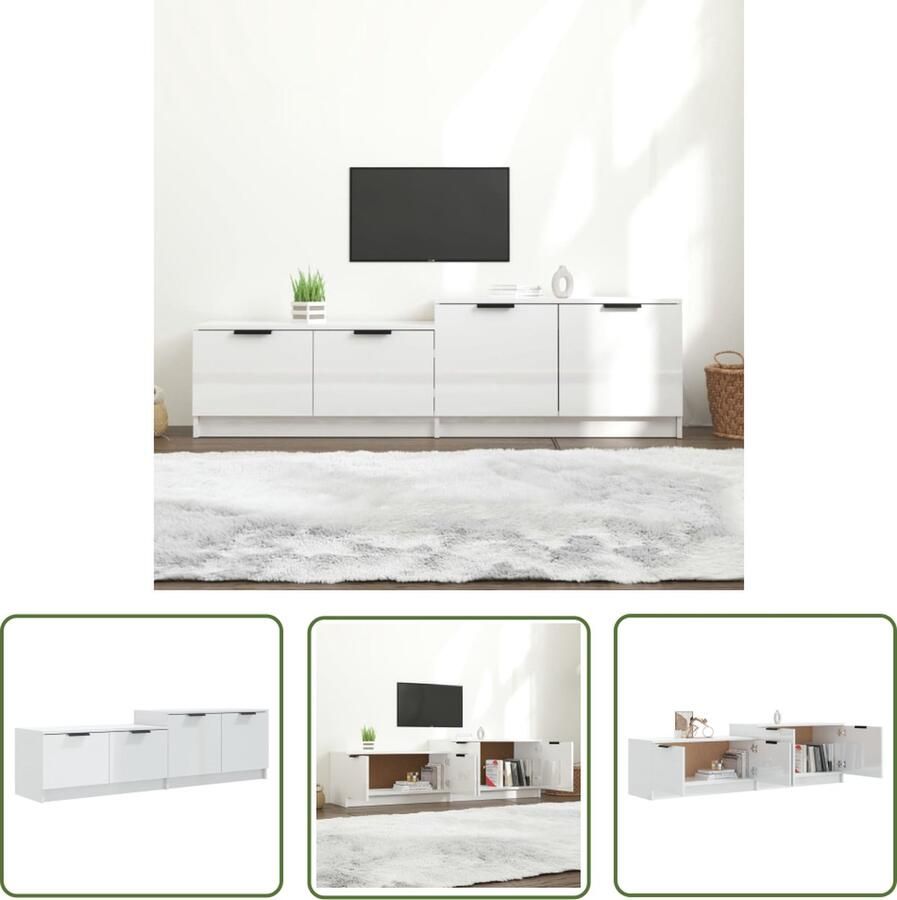 The Living Store Tv-meubel Hoogglans wit 158.5 x 36 x 45 cm Praktisch Hoge kwaliteit Tv Kast Tv Meubilair Houten Tv Kast Witte Tv Kast Living Room Furniture - Foto 2