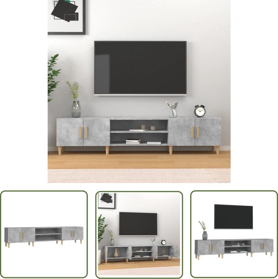 The Living Store TV-Meubel Betongrijs 180 x 31.5 x 40 cm Trendy Duurzaam en Met Voldoende Opbergruimte Tv Kast Tv Meubilair Beton Grijs Modern Tv Stand Media Kast - Foto 2