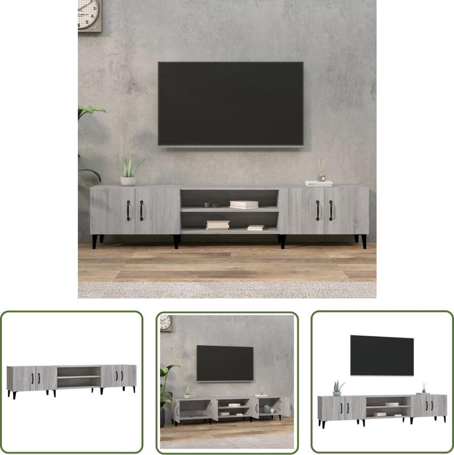 The Living Store vidaXL Tv Meubilair Tv Kast Tv-meubel 180x31 5x40 cm bewerkt hout grijs sonoma eikenkleurig Grijze Tv Kast Houten Tv Kast Salontafel - Foto 2