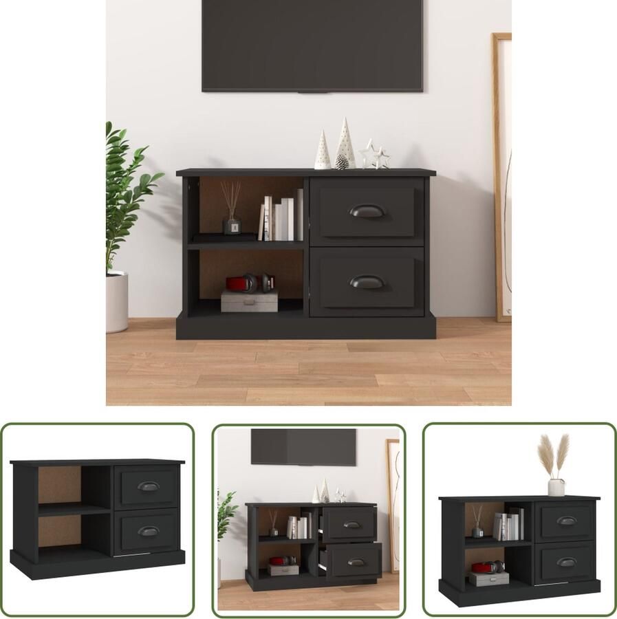 The Living Store TV-kast trendy Meubel 73x35.5x47.5 cm Zwart Bewerkt hout Tv Kast Tv Meubilair Houten Tv Kast Zwarte Tv Kast Media Kast - Foto 2
