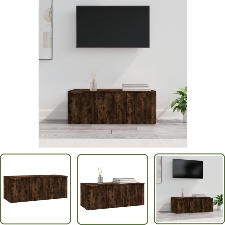 The Living Store vidaXL Tv Meubilair Tv-kast Tv-meubel 80x34x30 cm bewerkt hout gerookt eikenkleurig Houten Tv-kast Bruine Tv-kast Compact Tv-kast - Foto 2