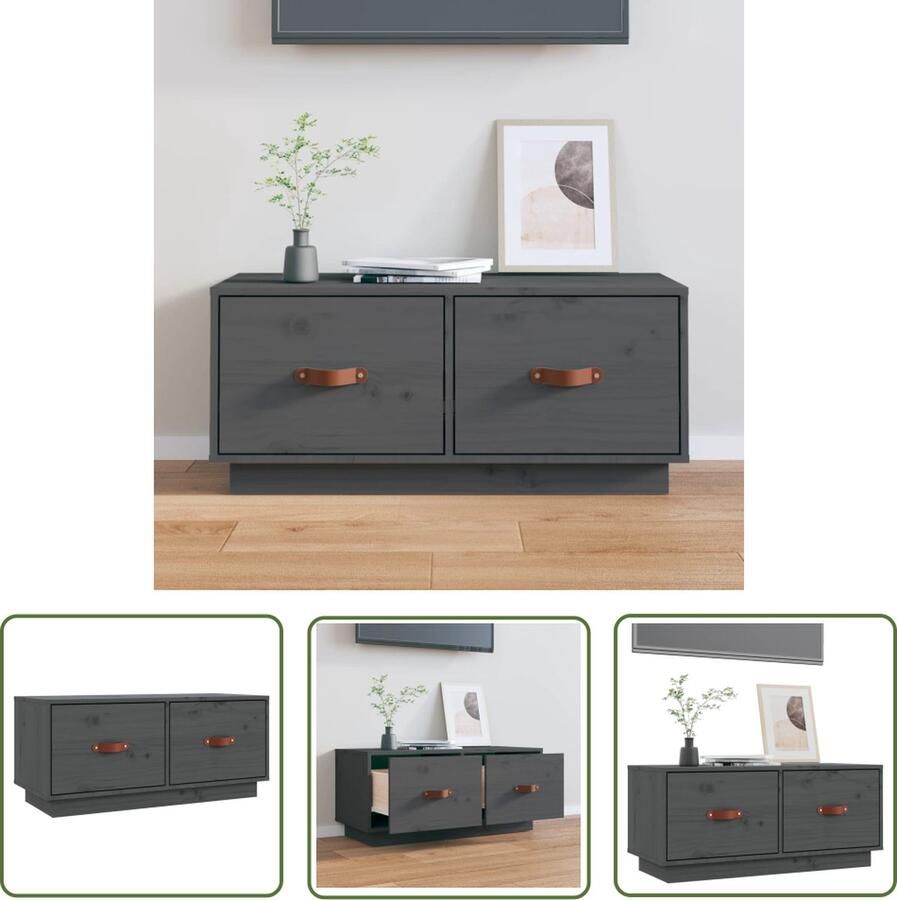 The Living Store vidaXL TV Meubilair TV Kast Tv-meubel 80x34x35 cm massief grenenhout grijs Grenoblehouten Tv Kast Houten Tv Kast Tv Stand - Foto 2