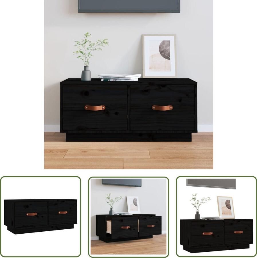 The Living Store Televisiemeubel Grenenhout TV-kast 80 x 34 x 35 cm Zwart Tv Kast Tv Meubilair Grenoblehouten Tv Kast Zwarte Tv Kast Salontafel - Foto 2