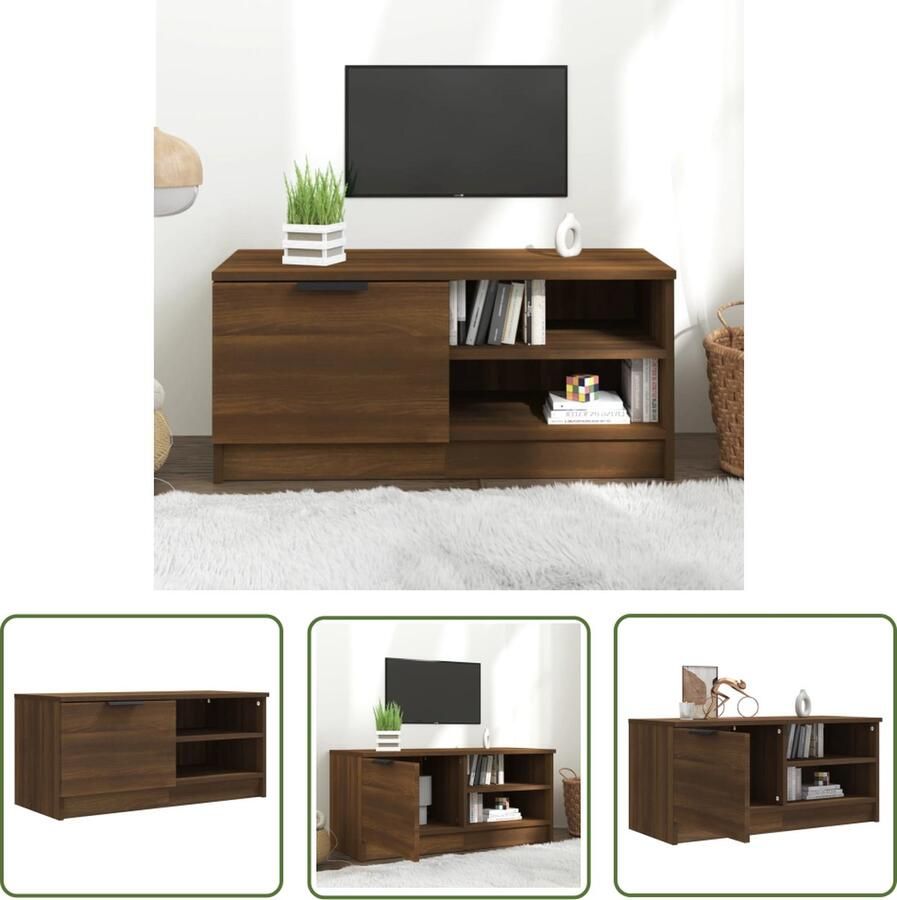 The Living Store TV-meubel Bruineiken 80x35x36.5 cm Praktisch hout Voldoende opbergruimte Tv Kast Tv Meubilair Houten Tv Kast Bruine Tv Kast Salontafel - Foto 2