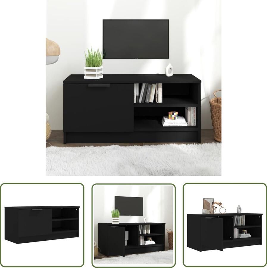 The Living Store Tv-meubel Zwart 80 x 35 x 36.5 cm Praktisch materiaal Tv Kast Tv Meubilair Houten Tv Kast Zwart Tv Kast Media Kast - Foto 2