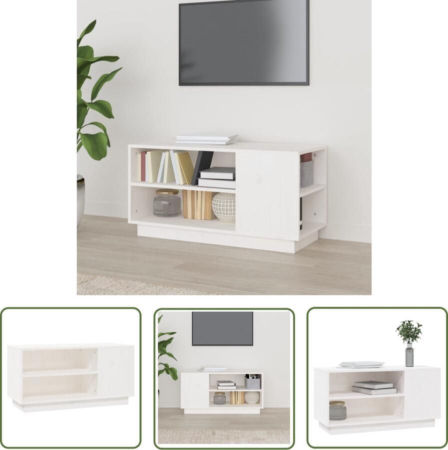 The Living Store vidaXL Tv Meubilair Tv Kast Tv-meubel 80x35x40 5 cm massief grenenhout wit Hifi Kast Salontafel Witte Tv Kast - Foto 2