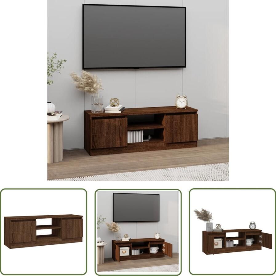 The Living Store vidaXL Tv Meubilair Tv Kast Tv-meubel met deur 102x30x36 cm bruin eikenkleur Houten Tv Kast Bruine Tv Kast Salontafel - Foto 2
