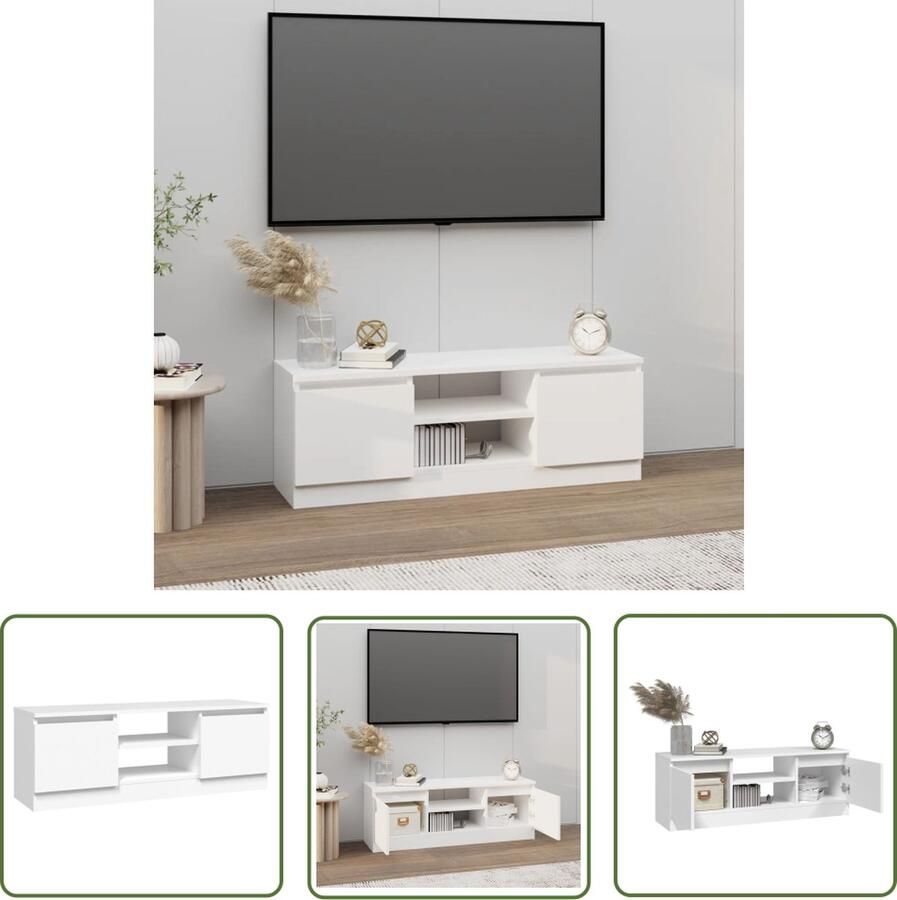 The Living Store TV-kast Classic Deur 102 x 30 x 36 cm Wit bewerkt hout Tv Kast Tv Meubilair Houten Tv Kast Wit Tv Kast Bewerkingshout - Foto 2
