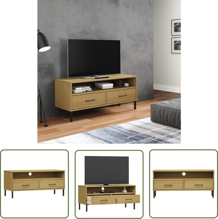 The Living Store vidaXL Tv Meubilair TV Kast Tv-meubel met metalen poten OSLO massief grenenhout bruin Grenoble Hout Salontafel Mediakast - Foto 2