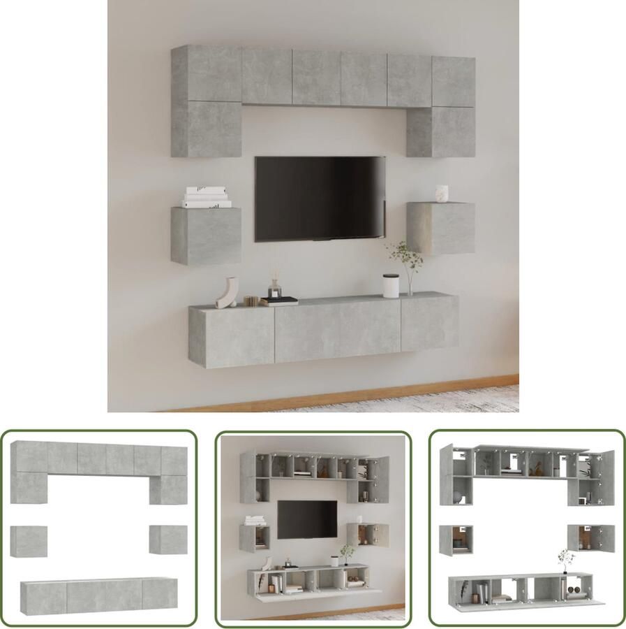The Living Store tv-kastenset betongrijs 4x60x30x30cm 2x80x30x30cm 2x30.5x30x30cm Tv Kasten Tv Meubilair Beton Grijs Houten Tv Kast Wandmontage Tv Kast - Foto 2