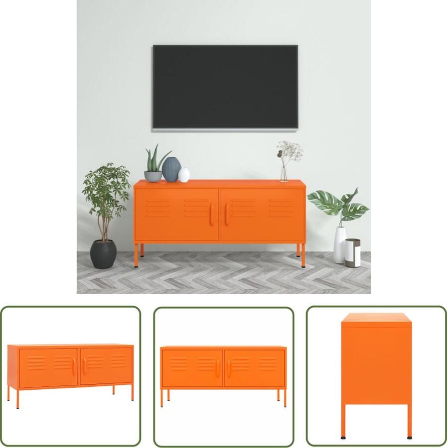 The Living Store Televisiemeubel Staal 105 x 35 x 50 cm Oranje Televisie Tafel Tv Stand Tv Meubel Metalen Tv Meubel Oranjekleur Tv Meubel - Foto 2