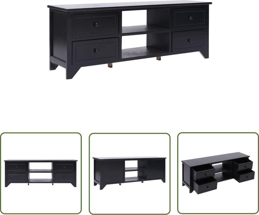 The Living Store Televisiemeubel Zwarte Massief Paulownia Houten TV Kast 108 x 30 x 40 cm 2 Vakken en 4 Lades Televisiescherm Kast Tv Stand Tv Meubilaar Salontafel Houten Tv Kast - Foto 2