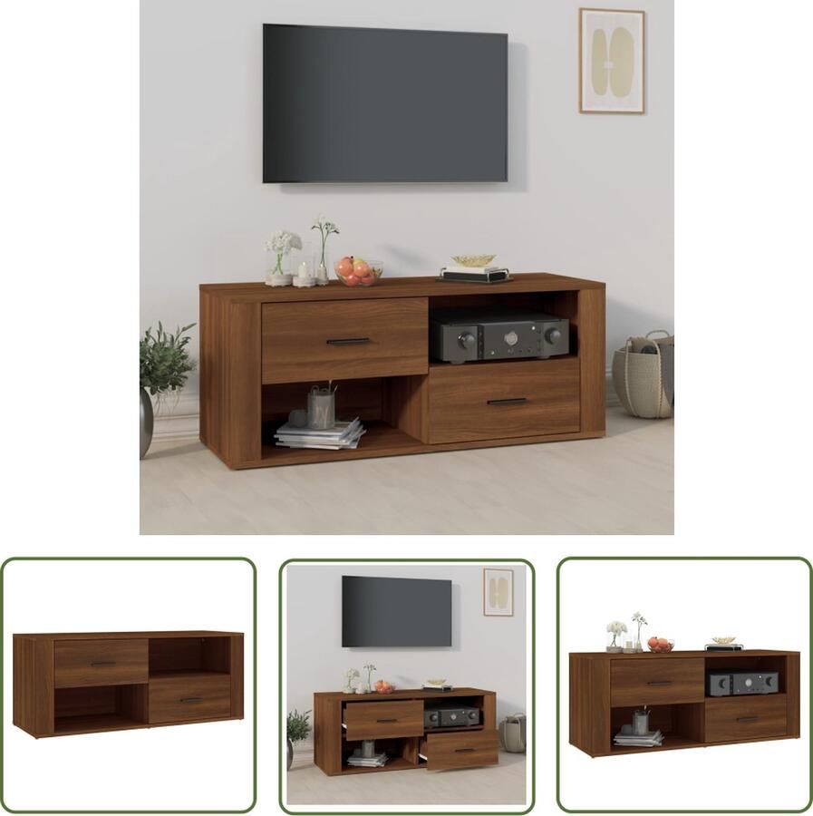 The Living Store vidaXL Tv-meubel 100x35x40 cm bewerkt hout bruin eikenkleur Tv Kast Tv Stand Houten Tv Kast Bruine Tv Kast Vintage Tv Kast - Foto 2