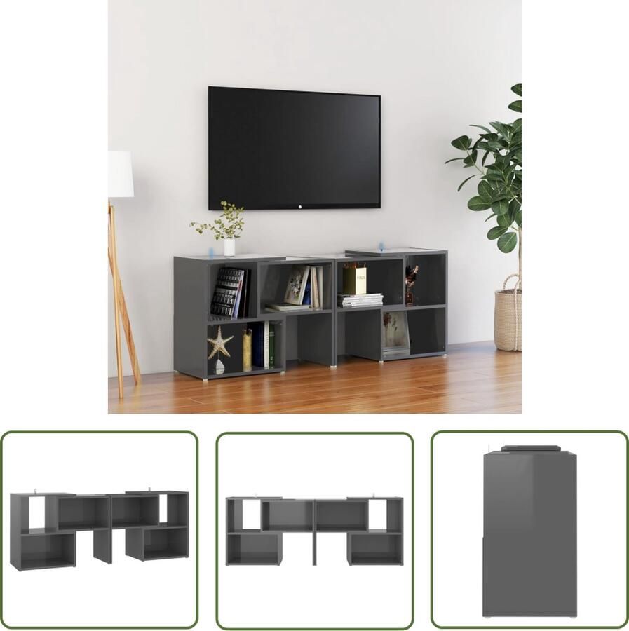 The Living Store vidaXL Tv Stand Tv Kast Tv-meubel 104x30x52 cm bewerkt hout hoogglans grijs Televisiekast Media Kast Salon Meubilair - Foto 2