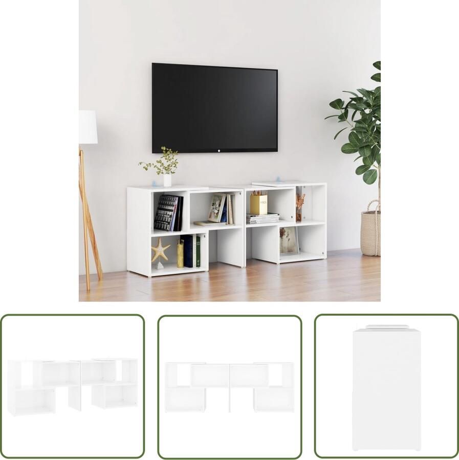 The Living Store TV-meubel modulair ontwerp wit bewerkt hout 104 x 30 x 52 cm Tv Kast Tv Stand Houten Tv Kast Witte Tv Kast Modulair Tv Meubilair - Foto 2