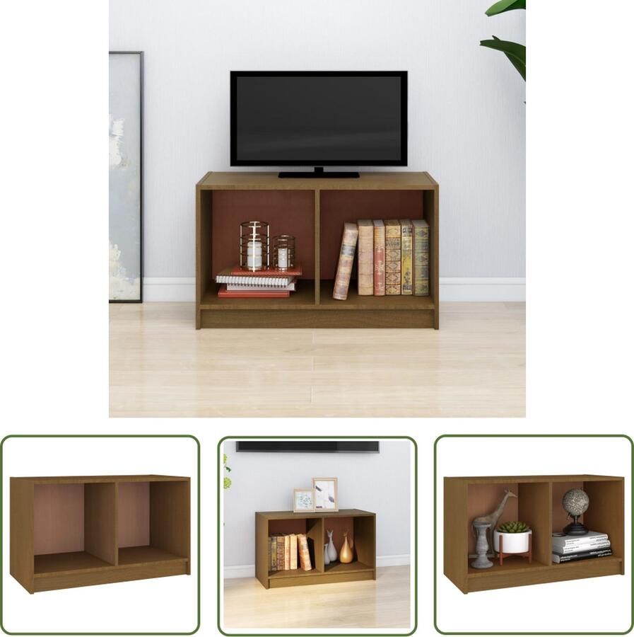 The Living Store vidaXL Tv Stand Tv Kast Tv-meubel 70x33x42 cm massief grenenhout honingbruin Televisiekast Salon Meubilair Hout Meubilair - Foto 2