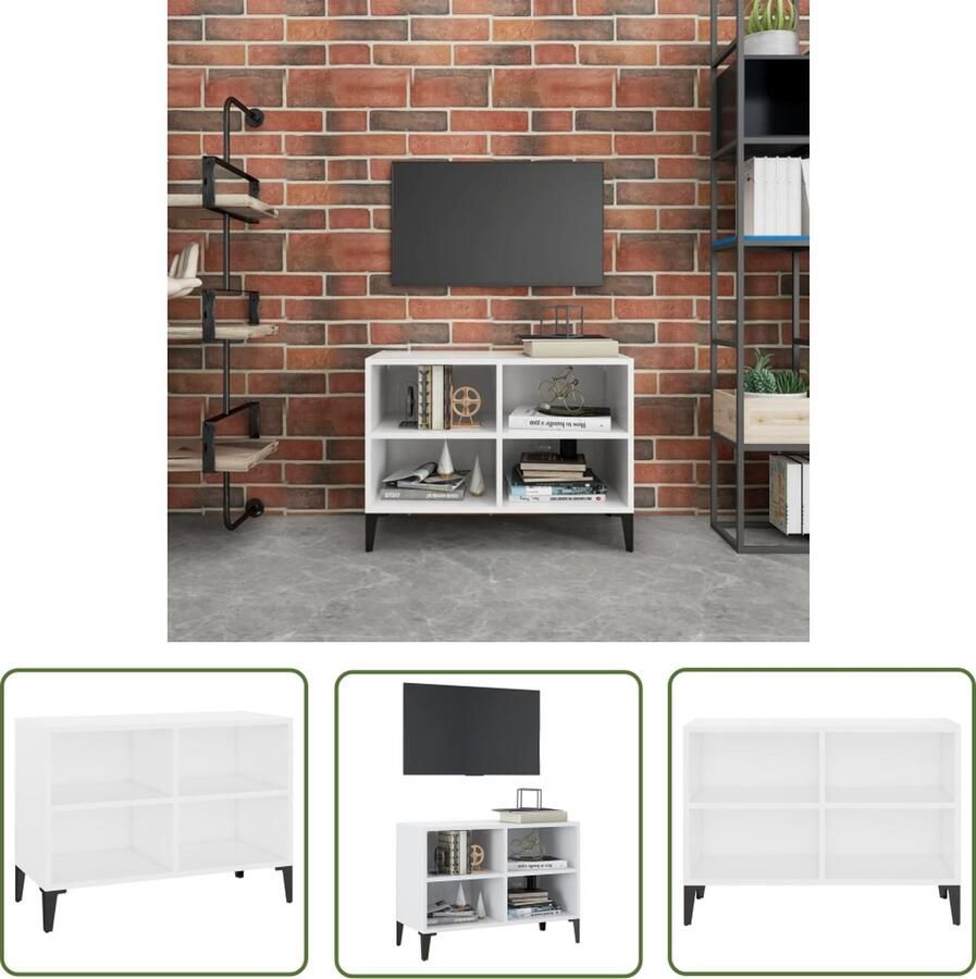 The Living Store Tv-meubel IndustriÃle Stijl 69.5x30x50cm Wit Met 4 poten en 4 vakken Tv Kast Tv Stand Tv Meubilair Salontafel Industriele Stijl - Foto 2