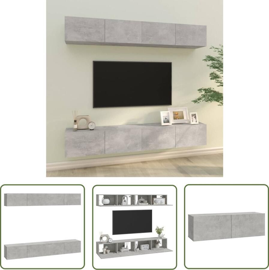 The Living Store TV-wandmeubel Betongrijs 100 x 30 x 30 cm Bewerkt hout TV Kast Tv Stand Tv Meubel Wandkast Bergruimte - Foto 2