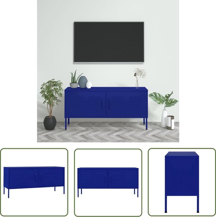 The Living Store TV-Standaard Marineblauw 105 x 35 x 50 cm Stalen Constructie Tv-meubel Tv Stand Media Kast Entertainment Center Blauw Tv-meubel - Foto 2