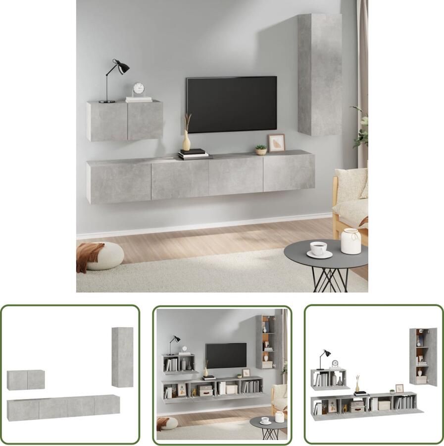 The Living Store TV Meubel Set Betongrijs 2x 100x30x30cm + 1x 60x30x30cm + 1x 30.5x30x110cm TV Meubel Tv Stand Salontafel Houten Tv Meubel Grijze Tv Meubel - Foto 2