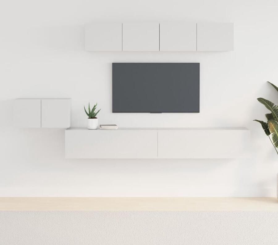VidaXL Tv-meubelset 5-delig Wit Bewerkt hout TV Meubel Set Klassieke Meubelen Houten TV Kast Wandmontage Opbergruimte Witte TV Kast - Foto 2