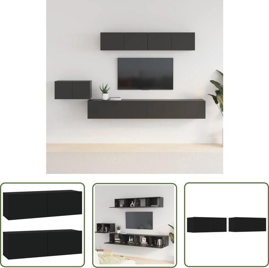The Living Store TV-meubel set Zwart 60 x 30 x 30 cm 100 x 30 x 30 cm 80 x 30 x 30 cm TV-meubel Tv Stand Salontafel Houten Tv-stand Wandmontage - Foto 2
