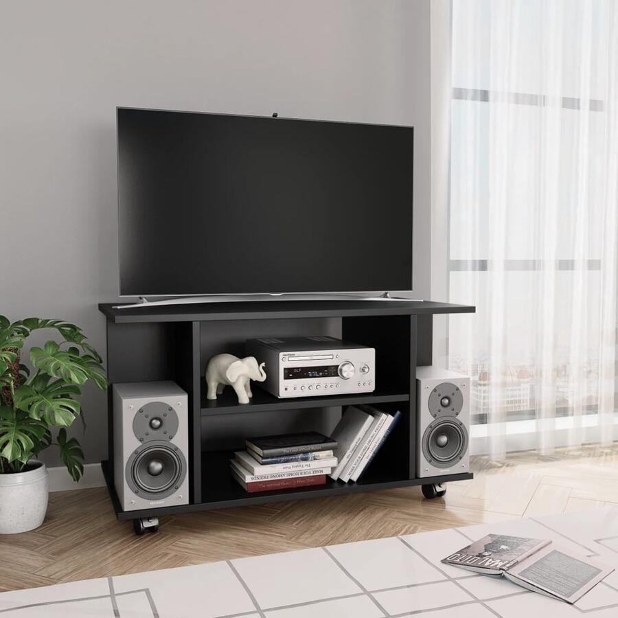 The Living Store TV-meubel Materiaal- spaanplaat Afmetingen- 80 x 40 x 40 cm Kleur- zwart Tv-meubel Tv-stand Media-console Salontafel Zwarte Meubels