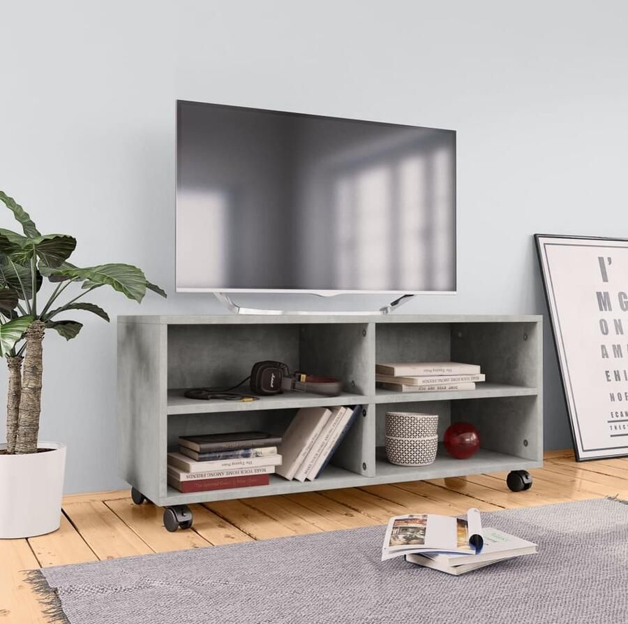 VidaXL Tv-meubel 90x35x35 cm met wieltjes betongrijs Tv Meubels Tv Stand Houten Tv Kast Grijs Tv Meubel Media Kast Salontafel Living Room Furniture Decoratief Tv Meubel Modern Tv Meubel Compact Tv Meubel - Foto 2
